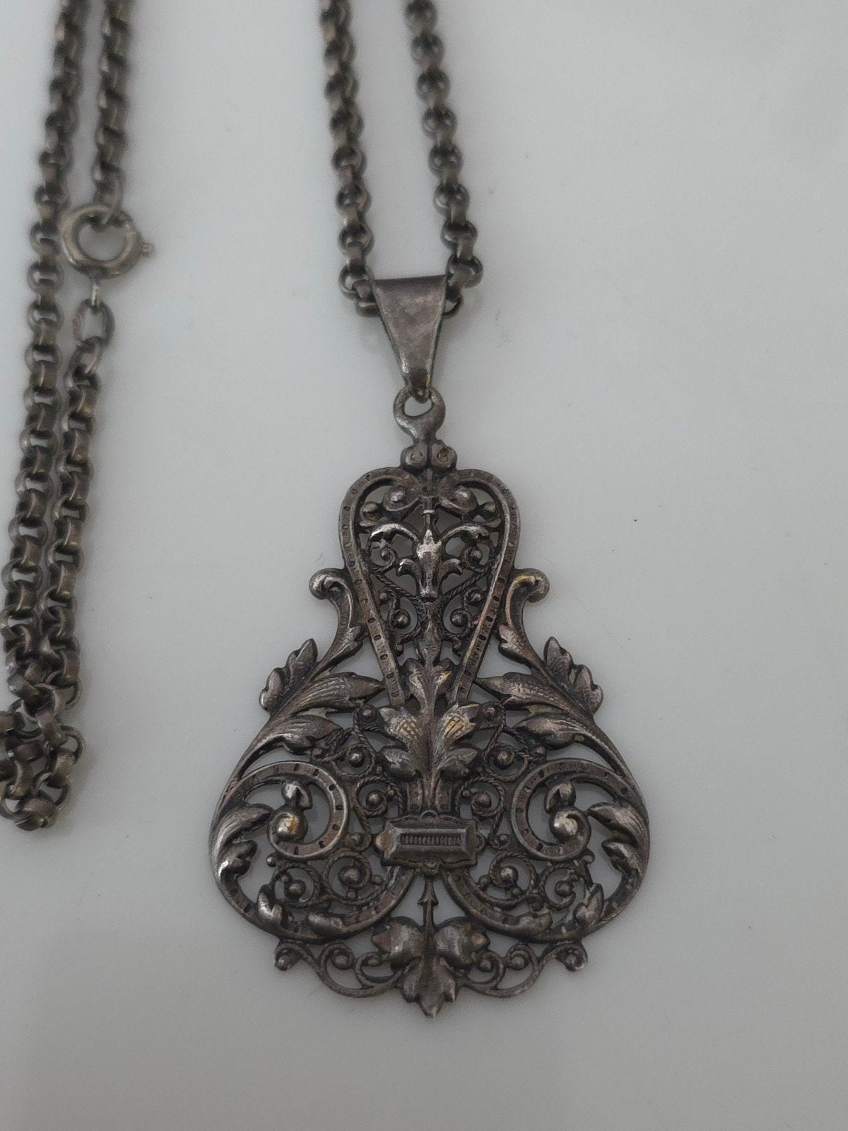 Zilveren jasseron ketting met hanger, Sieraden, Tassen en Uiterlijk, Antieke sieraden, Ophalen of Verzenden, Zilver, Hanger