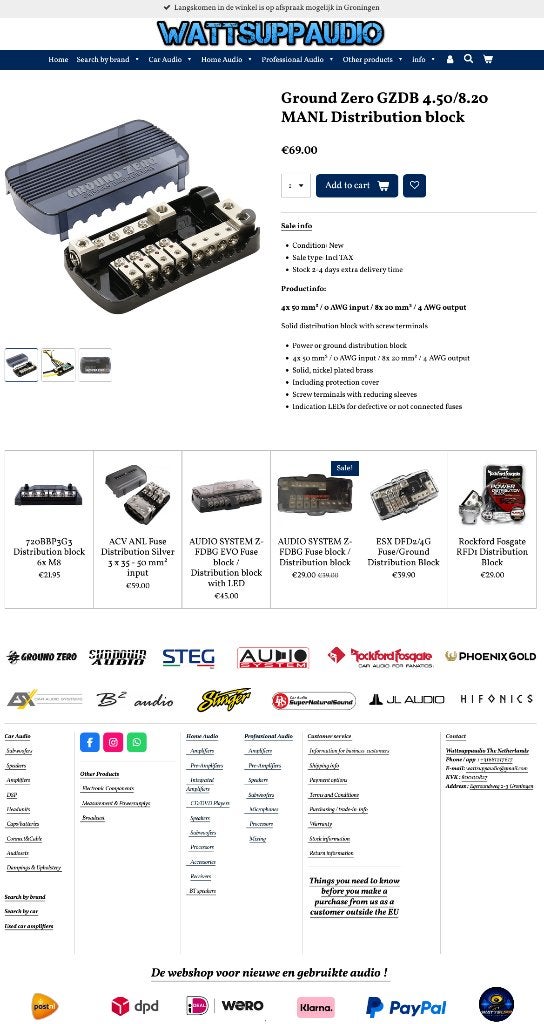 Ground Zero GZDB 4.50/8.20 MANL Zekering verdeelblok, Erlenweg 25, 85658 Egmating, Germany, Nieuw, https://www.ground-zero-audio.com/en/support-en/contact-page/