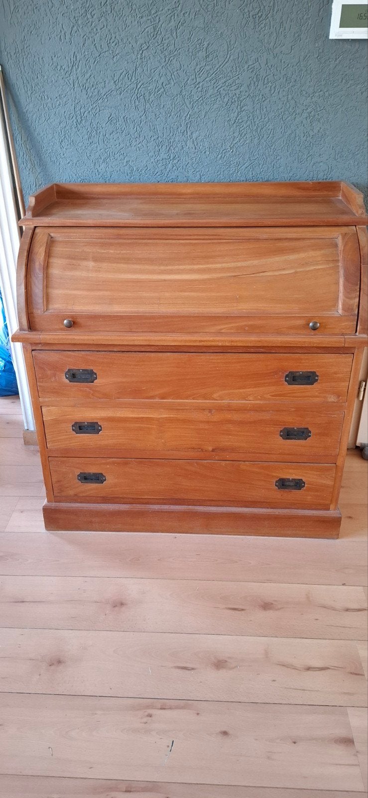 Mooi teakhouten secretaire met rolluik, Ophalen, Gebruikt, Klassiek, Vintage