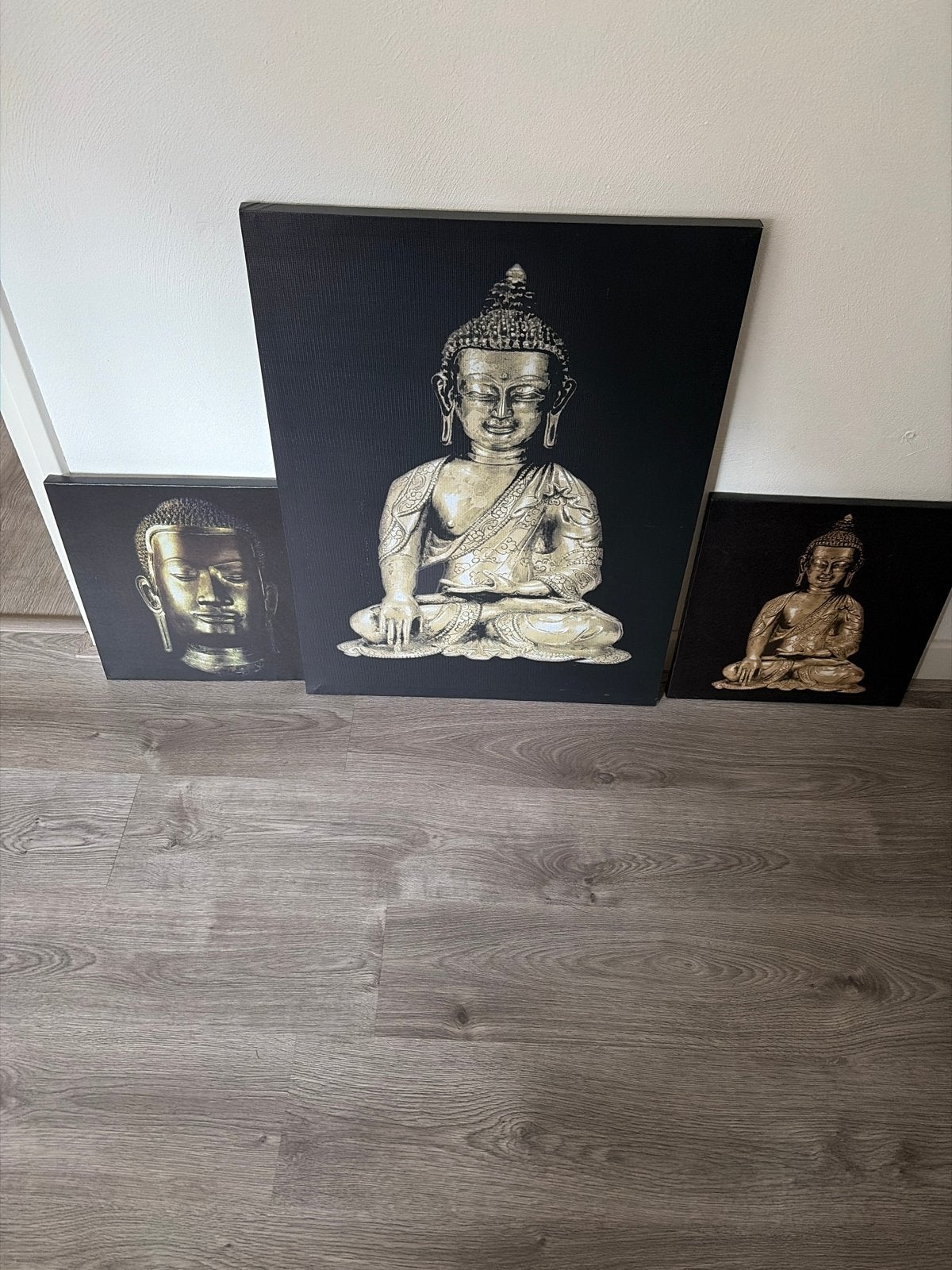 Set van 3 Boeddha canvas schilderijen, Huis en Inrichting, Woonaccessoires | Schilderijen, Tekeningen en Foto's, 50 – 75, Gebruikt