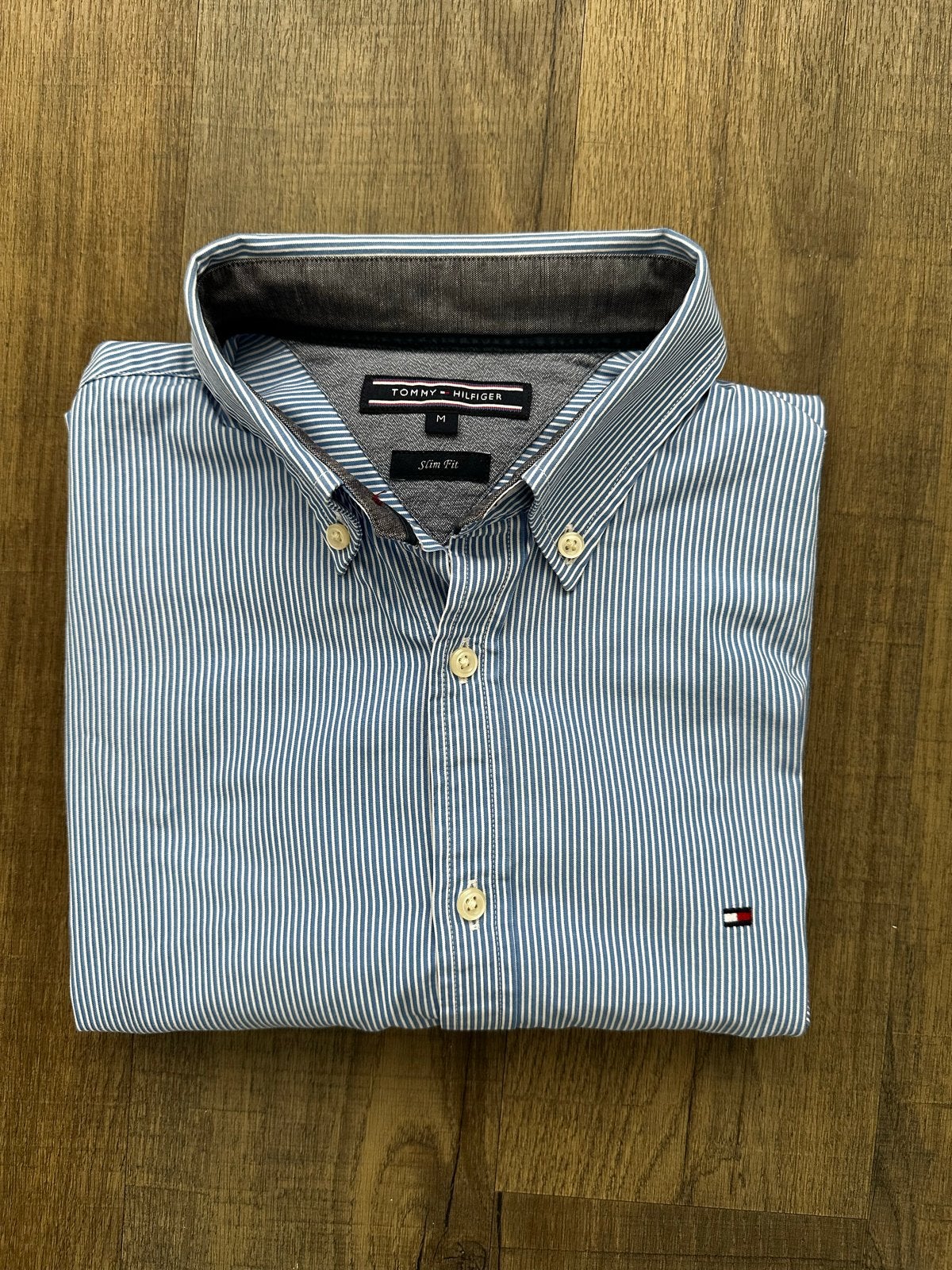 Tommy Hilfiger Slim Fit Blouse - Maat M, Kleding | Heren, Overhemden, Ophalen of Verzenden, Zo goed als nieuw, Blauw, Halswijdte 39/40 (M)