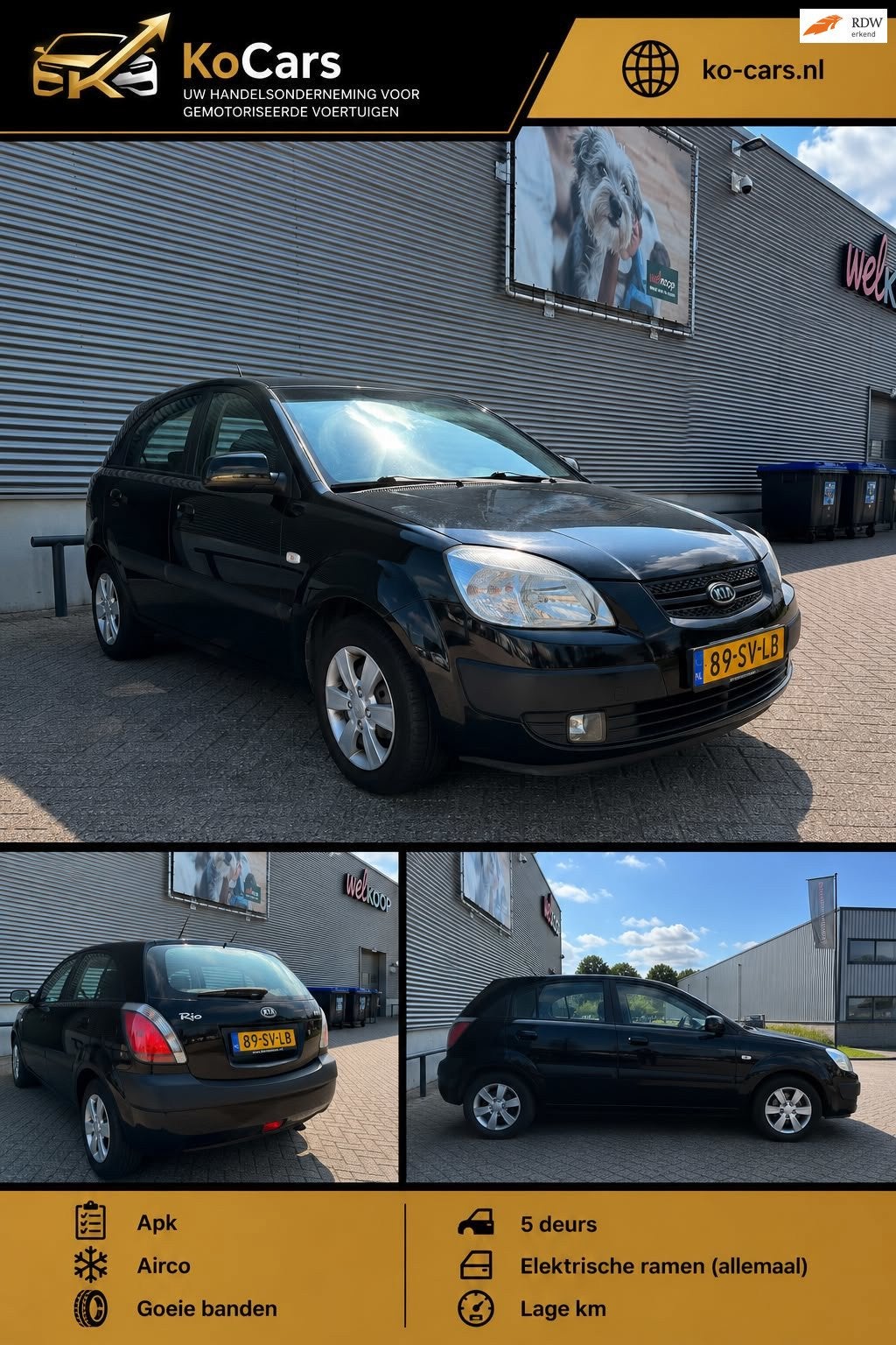 Kia Rio / Apk / Airco / 5drs / lage km, Voorwielaandrijving, Gebruikt, 4 cilinders, 1054 kg
