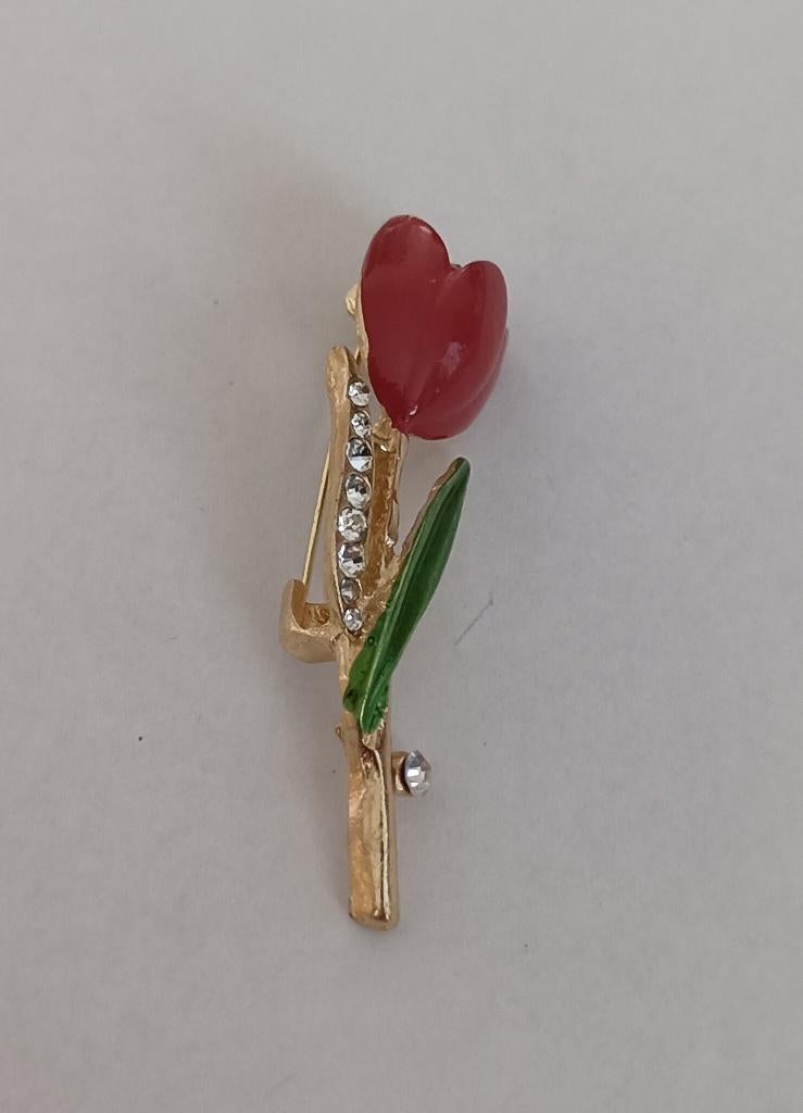 Tulp broche, Sieraden, Tassen en Uiterlijk, Broches, Nieuw, Overige materialen, Overige kleuren, 4 tot 7 cm, Met strass, Ophalen of Verzenden