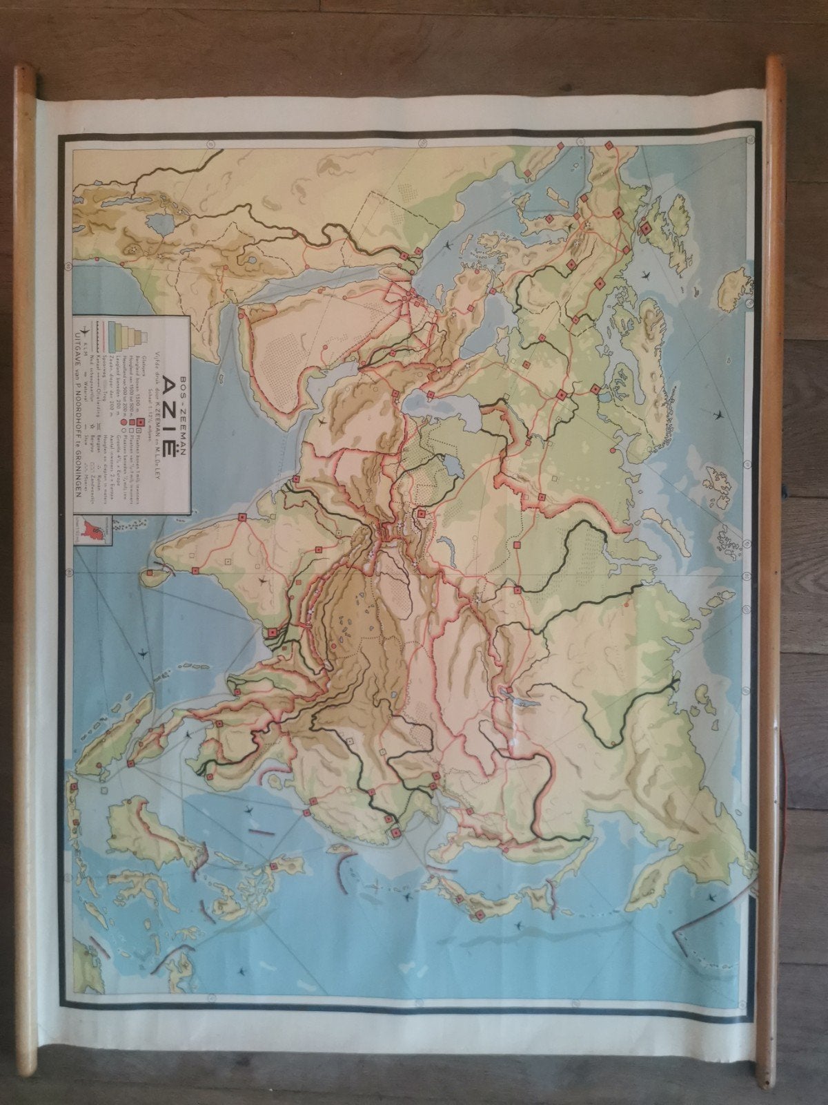 Mooie oude landkaart/schoolkaart Azië, Antiek en Kunst, Antiek | Schoolplaten, Ophalen, Aardrijkskunde