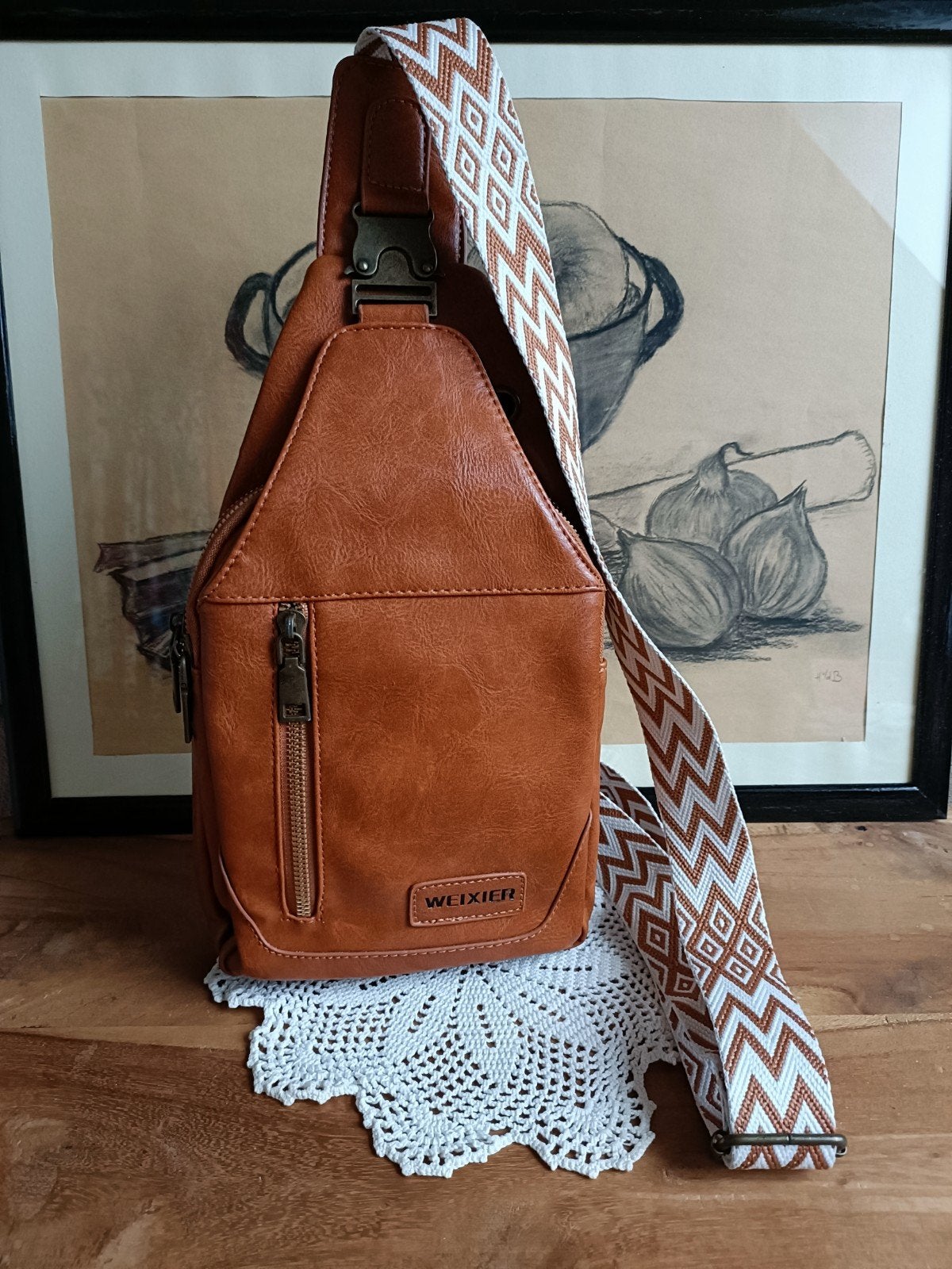 Bruine sling bag met verstelbare band Weixier