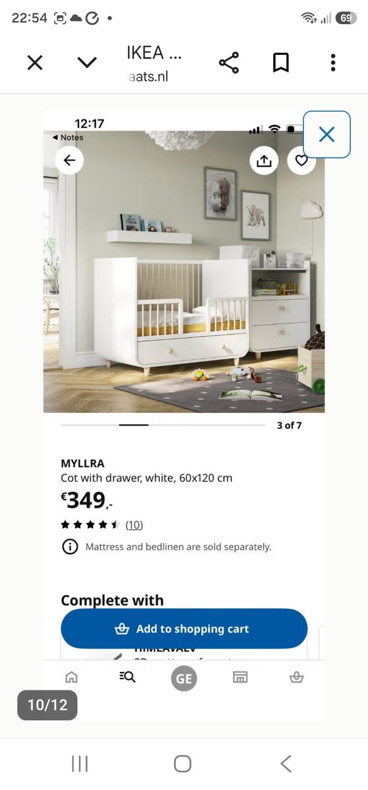 IKEA MYLLRA Ledikant met lade, wit, 60x120 cm, Ophalen of Verzenden, Zo goed als nieuw, Ledikant