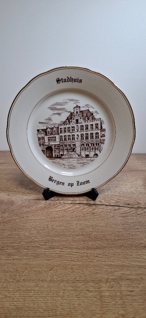 Set van 6 Vintage Wandborden Bergen op Zoom Goudrand, Ophalen of Verzenden
