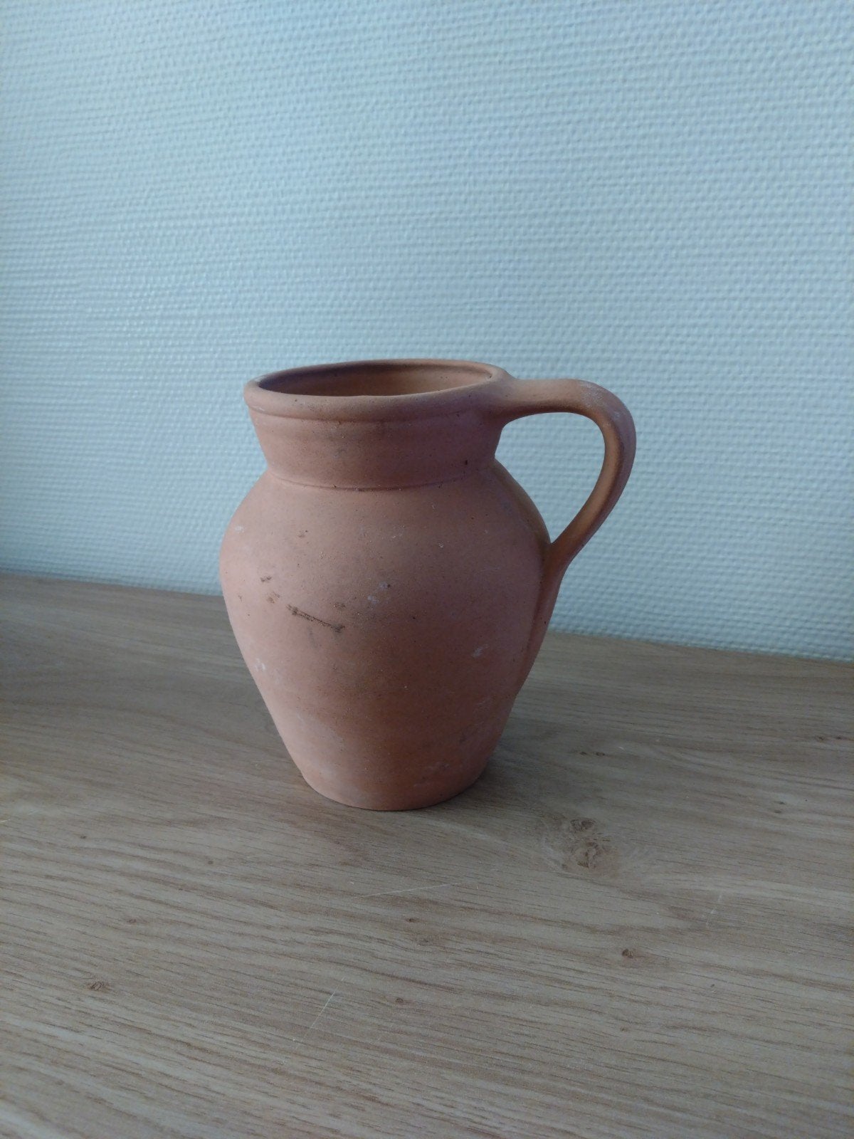 Antieke terracotta handgemaakte kruik, Rond, Ophalen of Verzenden, Aardewerk, Minder dan 40 cm