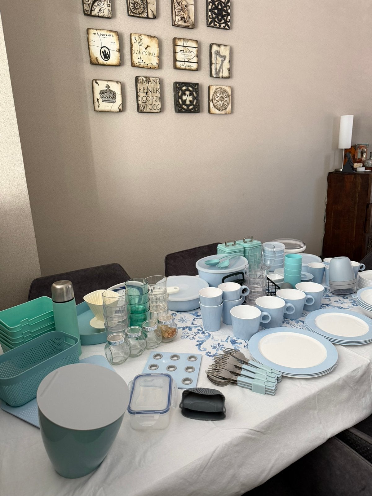 Grote set mepal camping servies retro bleu en diverse, Ophalen, Gebruikt