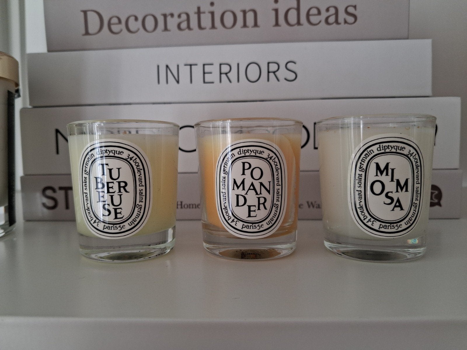 Set van 3 Diptyque mini kaarsjes (Tubereuse/pomander/Mimosa), Huis en Inrichting, Ophalen of Verzenden, Nieuw, Kaars