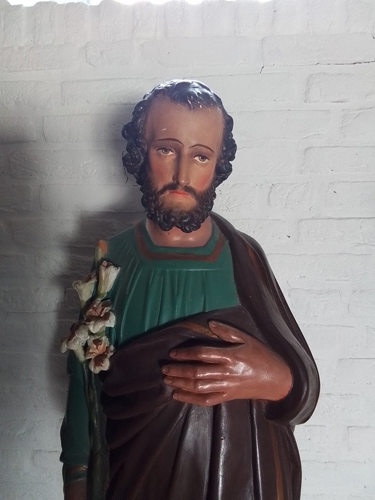Groot antiek kerkbeeld van Sint Jozef met lelies - 103 cm, Ophalen