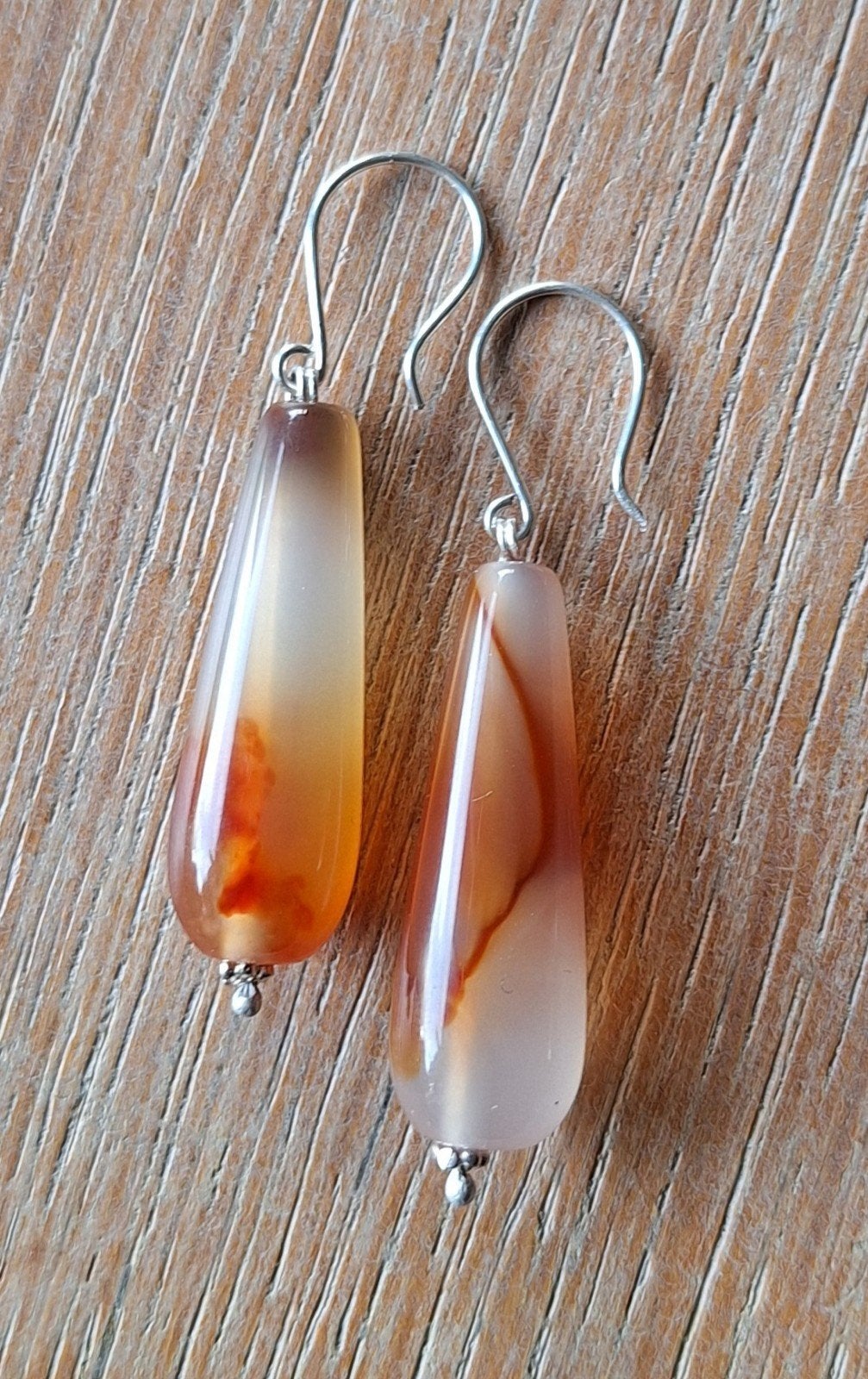 Handgemaakte oorbellen echt zilver en carneool, Hangers, Verzenden, Nieuw, Oranje