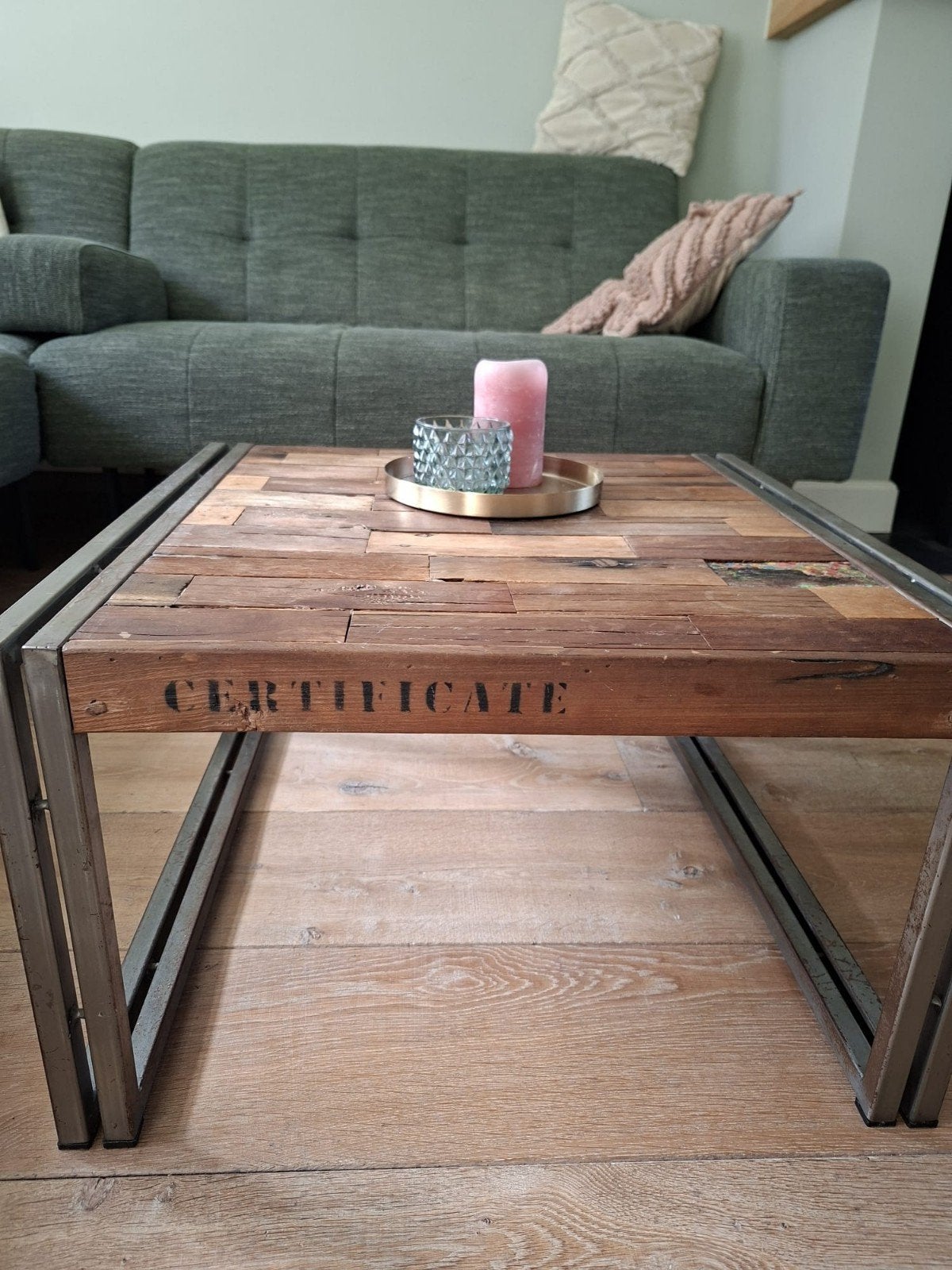 industriele salontafel van boothout met ijzer, Ophalen, Rechthoekig, 100 tot 150 cm, 50 tot 100 cm