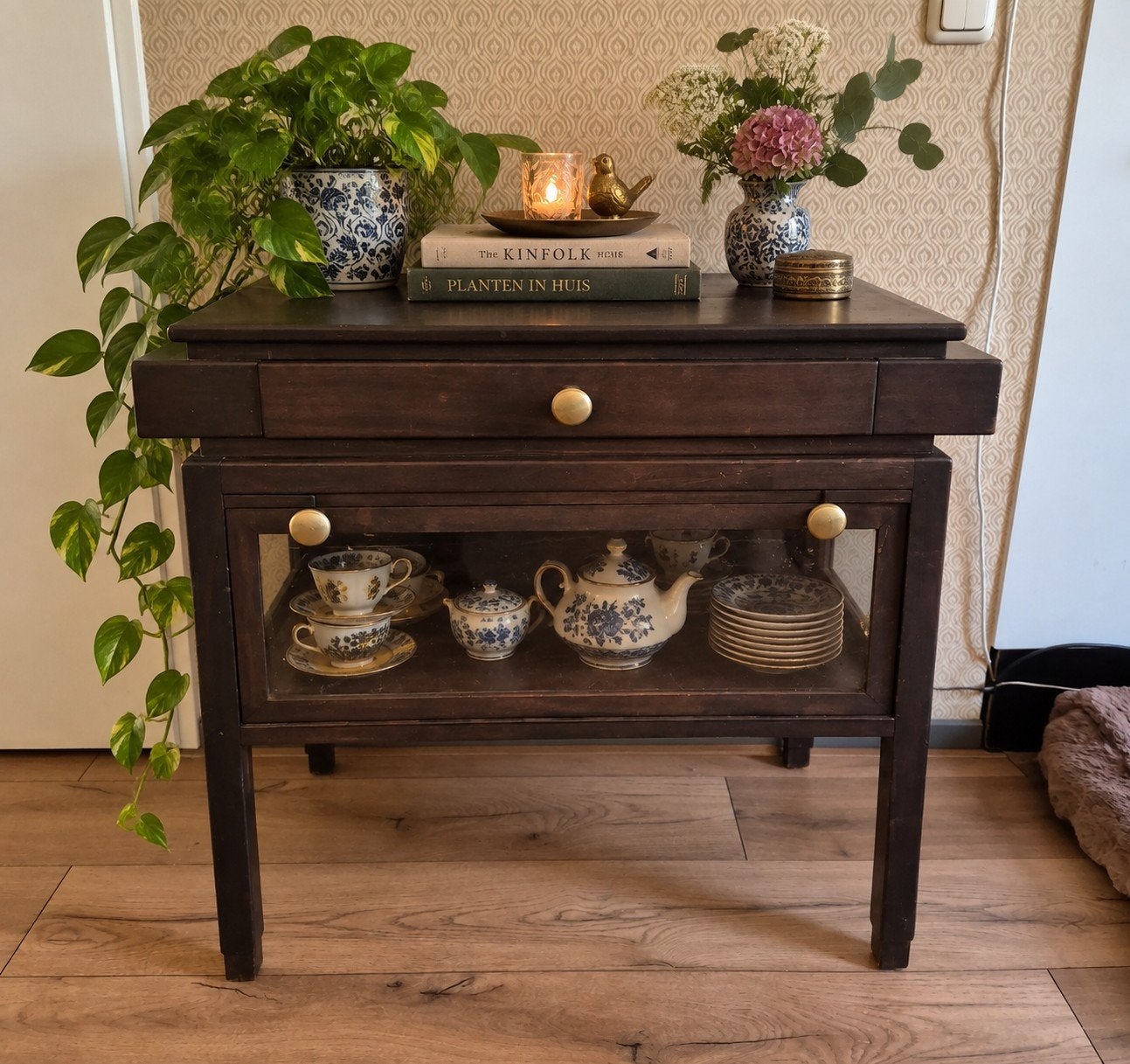 Vintage theekastje, Ophalen, Gebruikt, 50 tot 100 cm, 25 tot 50 cm