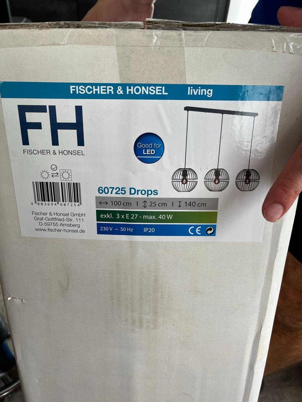 Fischer & Honsel Drops Hanglamp - Nieuw in Doos, Ophalen of Verzenden, Nieuw, Metaal, E27 (groot)