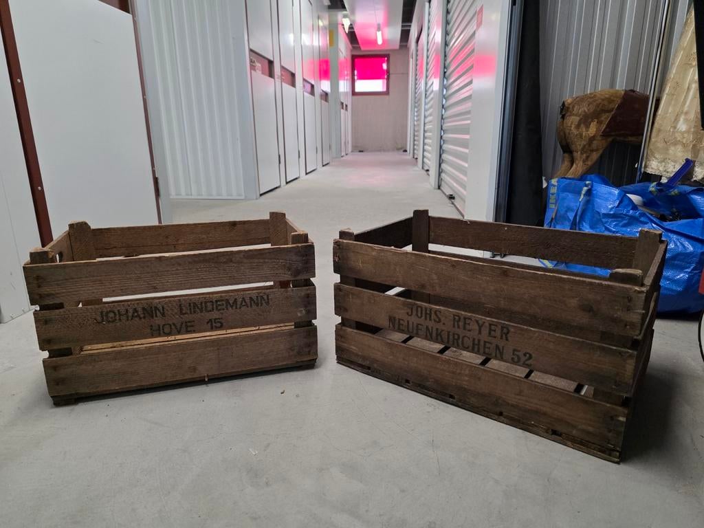 Set van 2 vintage houten kratten - decoratief en praktisch, Doe-het-zelf en Verbouw, Kratten en Dozen, Gebruikt, 50 tot 75 cm