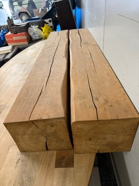 Robuuste salon tafel met dikke houten balken, Ophalen, Gebruikt, 200 cm of meer, 50 tot 100 cm