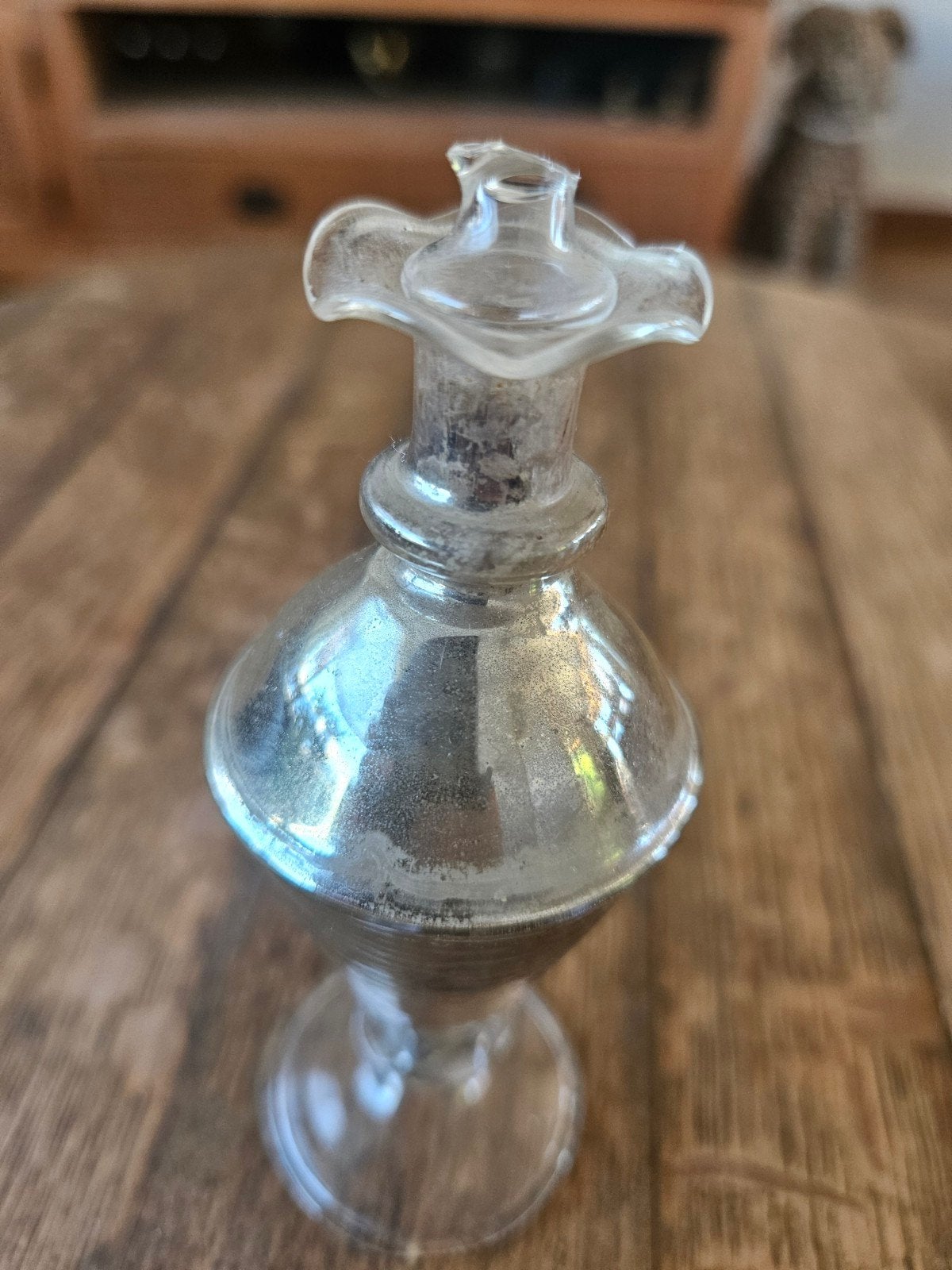 Antiek Vintage Verzilverd Glazen Parfumflesje met Applicatie, Ophalen of Verzenden