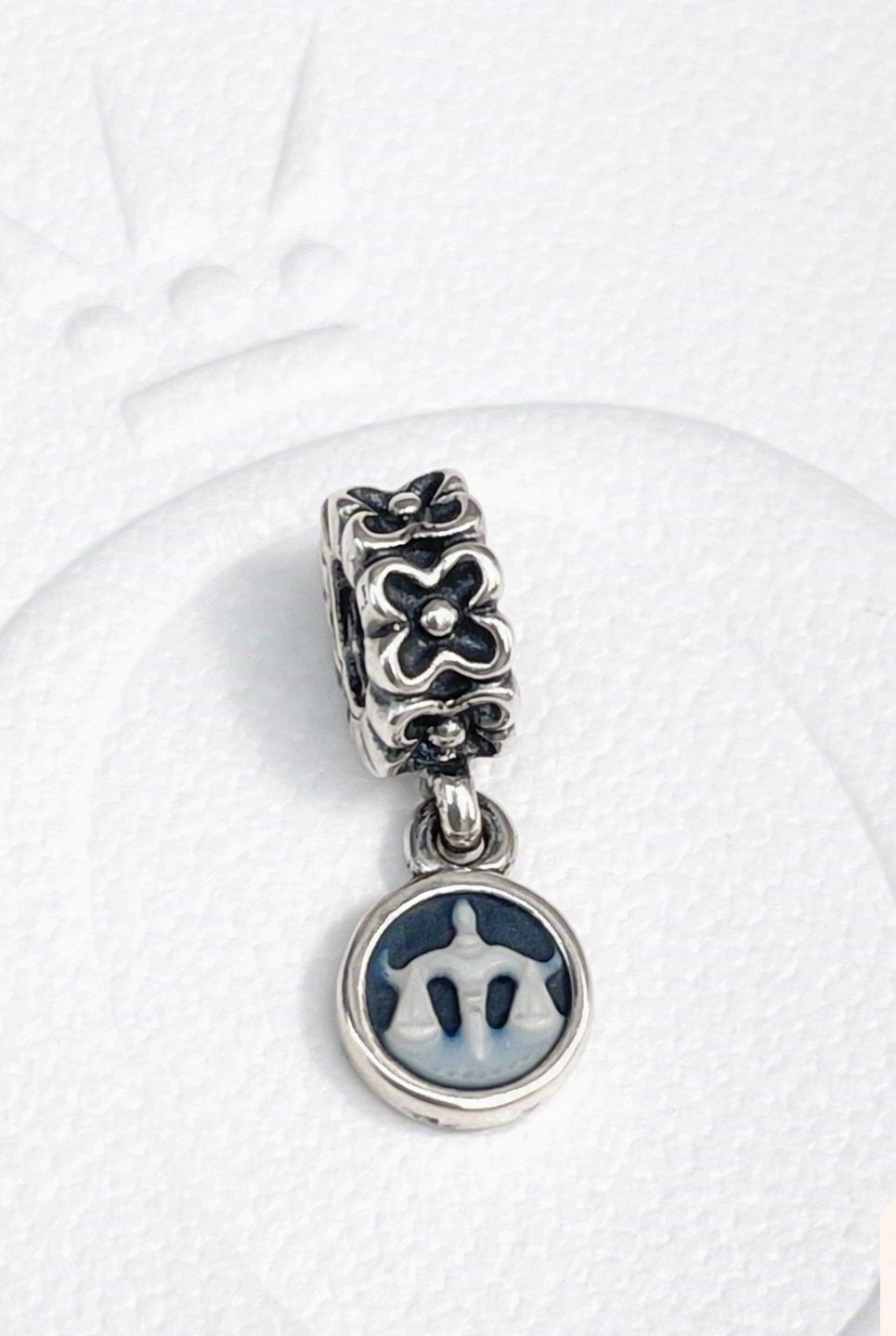 ZELDZAAM NIEUW Pandora zodiac bedel Libra agaat cameo, Ophalen, Nieuw, Zilver, Pandora
