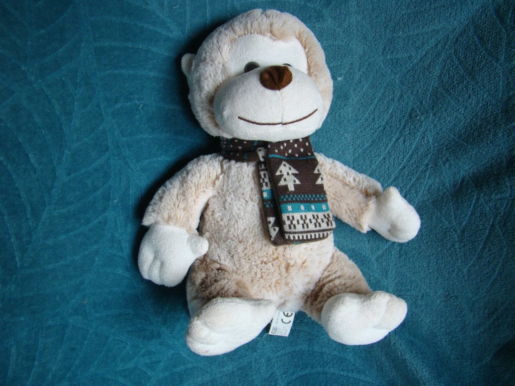eddy toys aap beige met sjaal 27 cm groot, Nieuw, Ophalen of Verzenden, Wasbaar, Middelgroot (20 tot 80 cm)
