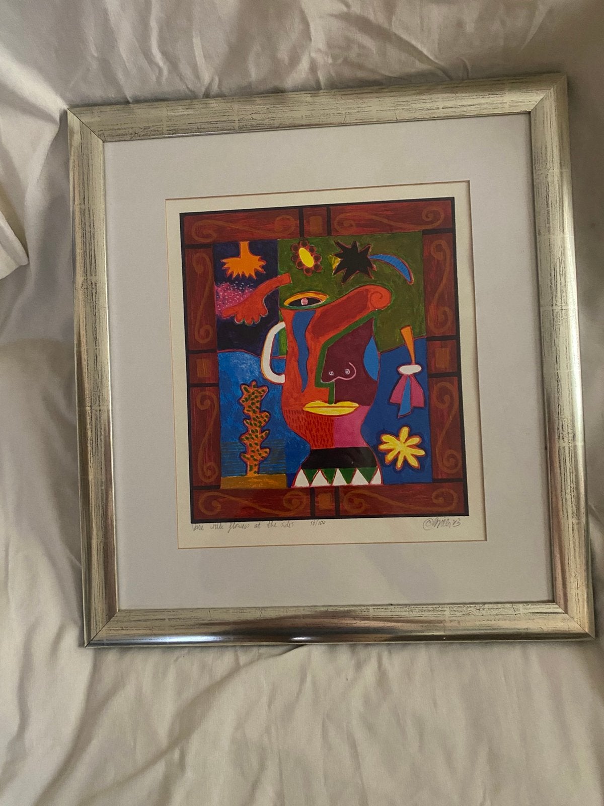 Abstracte Kunstprint 'Vase with Flowers' - Gesigneerd, Antiek en Kunst, Abstract, Papier/karton, Ophalen of Verzenden, Print