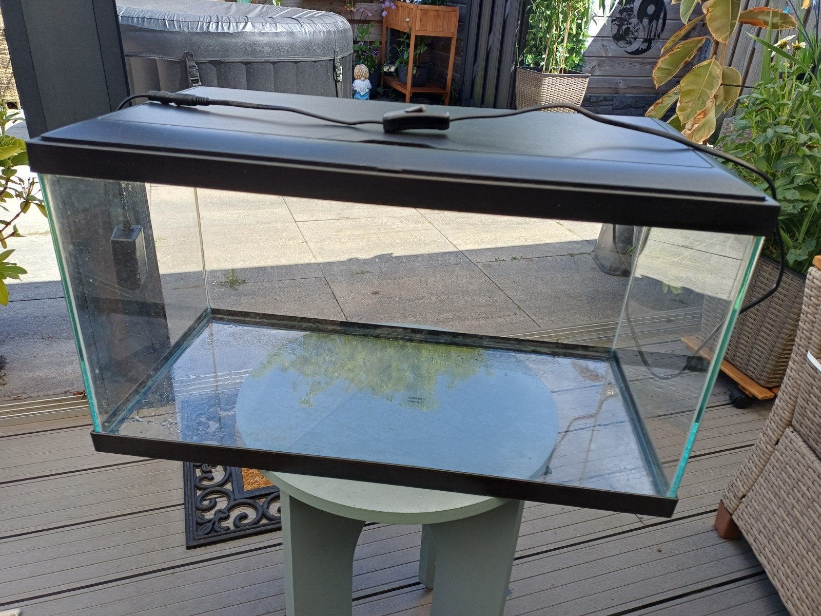 Aquarium met toebehoren, Dieren en Toebehoren, Vissen | Aquaria en Toebehoren, Gebruikt, Leeg aquarium, Inclusief deksel, Inclusief planten