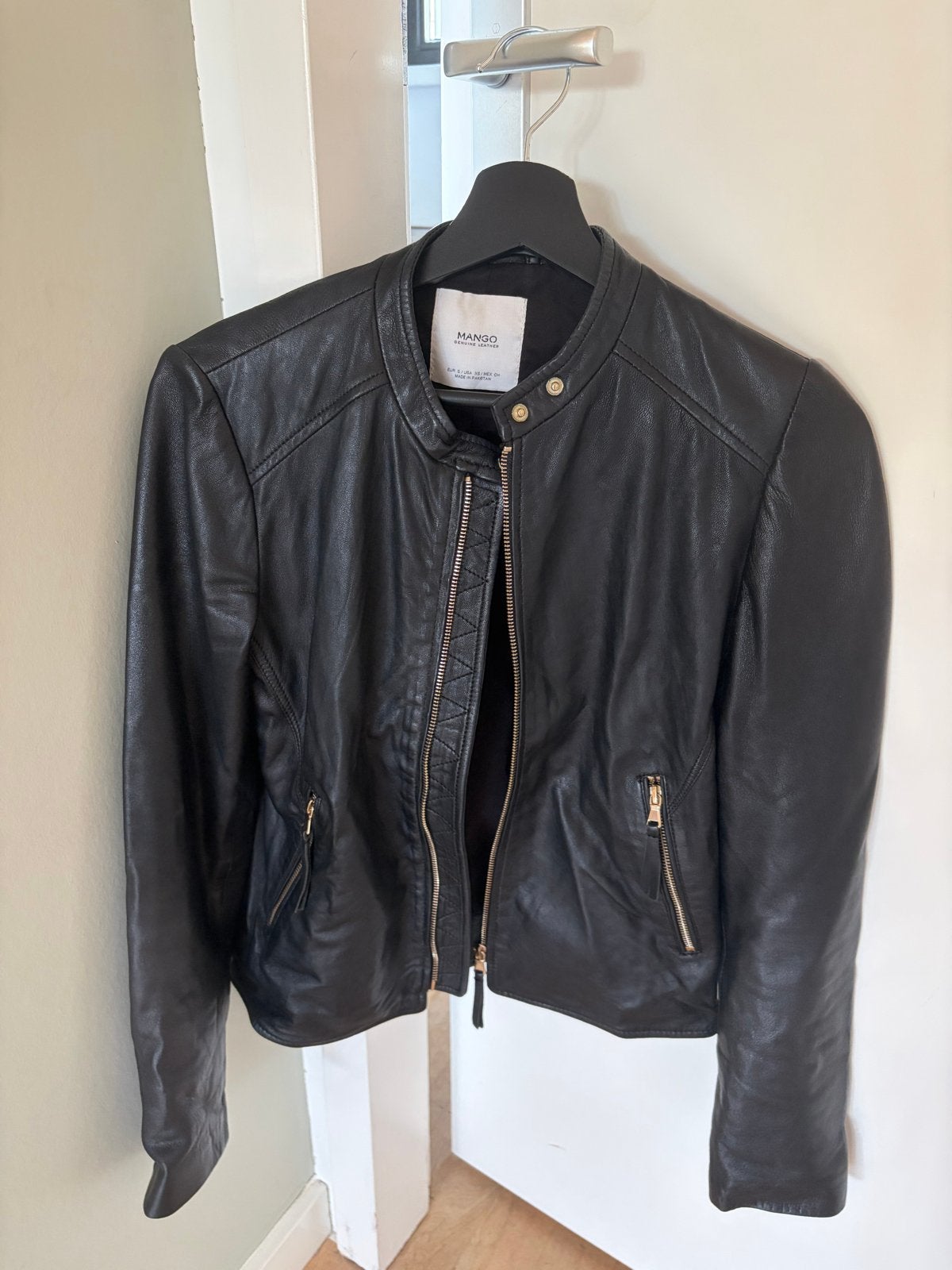 Mango Echt Leren Bikerjack Zwart, maat S, Ophalen of Verzenden, Zo goed als nieuw, Zwart