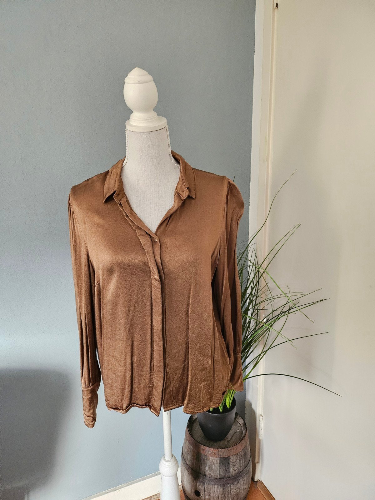 Mooie bruine blouse, merk Purdey - maat 38, Kleding | Dames, Maat 38/40 (M), Bruin, Ophalen of Verzenden, Zo goed als nieuw