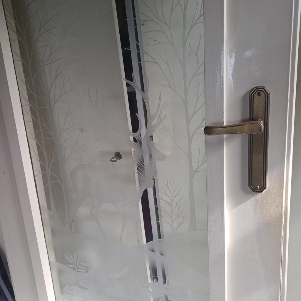 Binnendeur met geslepen glas, Doe-het-zelf en Verbouw, Deuren en Horren, Ophalen, Binnendeur, 200 tot 215 cm, Glas