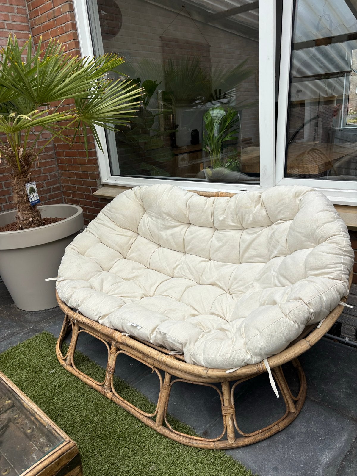 Comfortabele rotan loungeset met kussens, Ophalen, Rotan, 3 zitplaatsen, Zo goed als nieuw