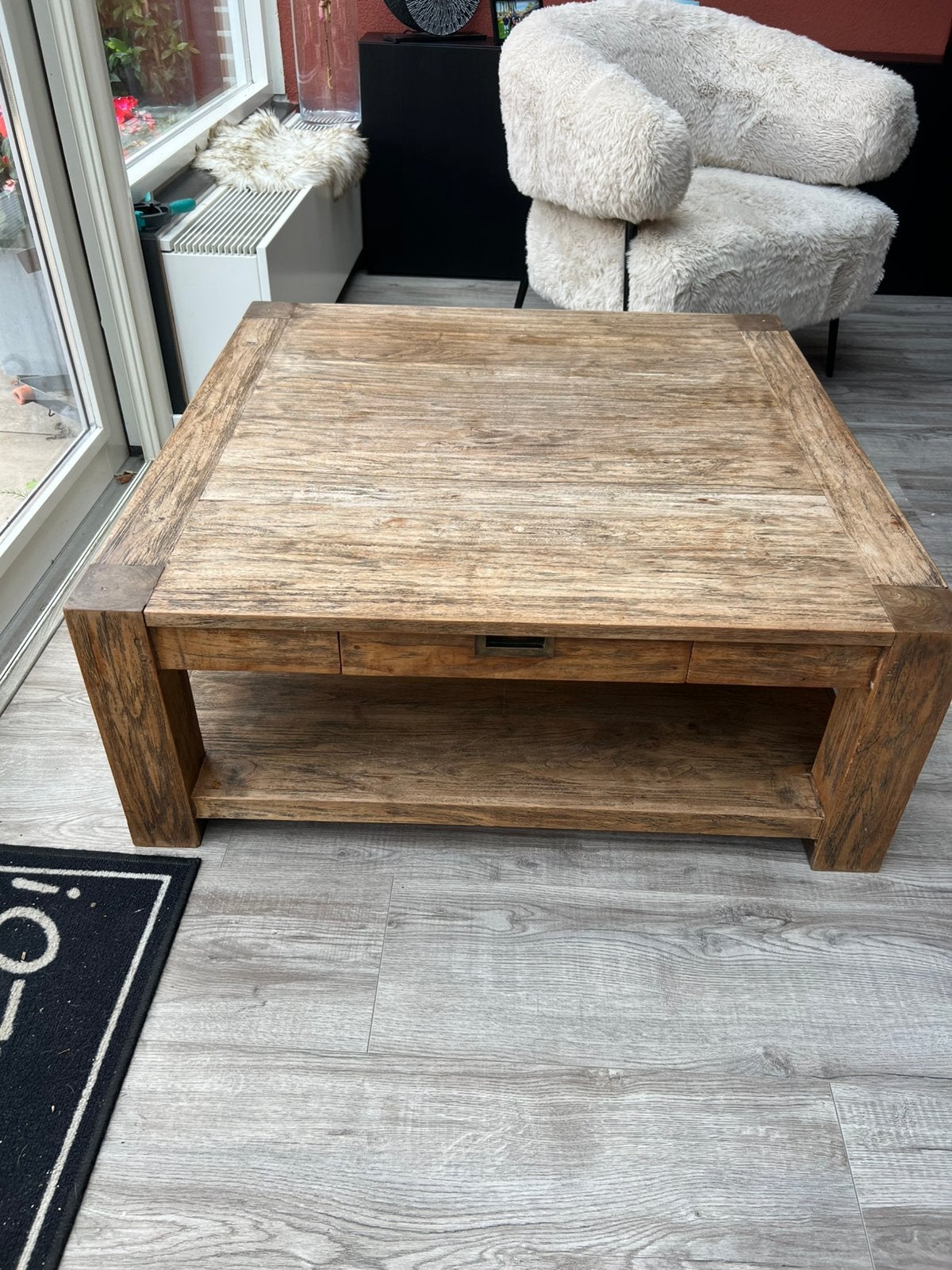 vierkante salontafel driftwood, Ophalen, Gebruikt, 50 tot 100 cm, Vierkant