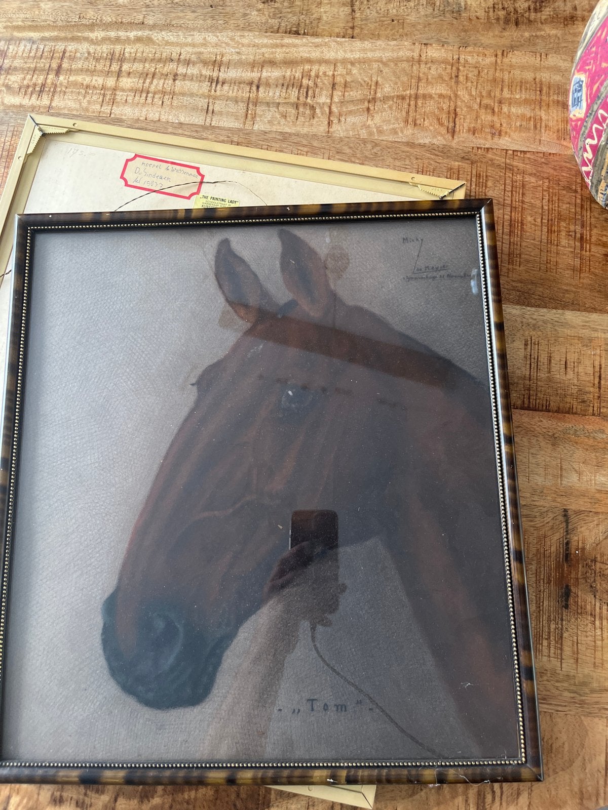 Ingelijste tekening van paard 'Tom' door Micky de Meyier, Antiek en Kunst, Dieren, Ophalen of Verzenden, Gesigneerd, Tekening