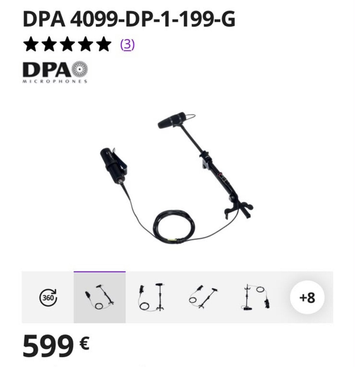 DPA 4099 CORE Supercardioïde Instrumentmicrofoon, Ophalen of Verzenden, Zo goed als nieuw, Instrumentmicrofoon
