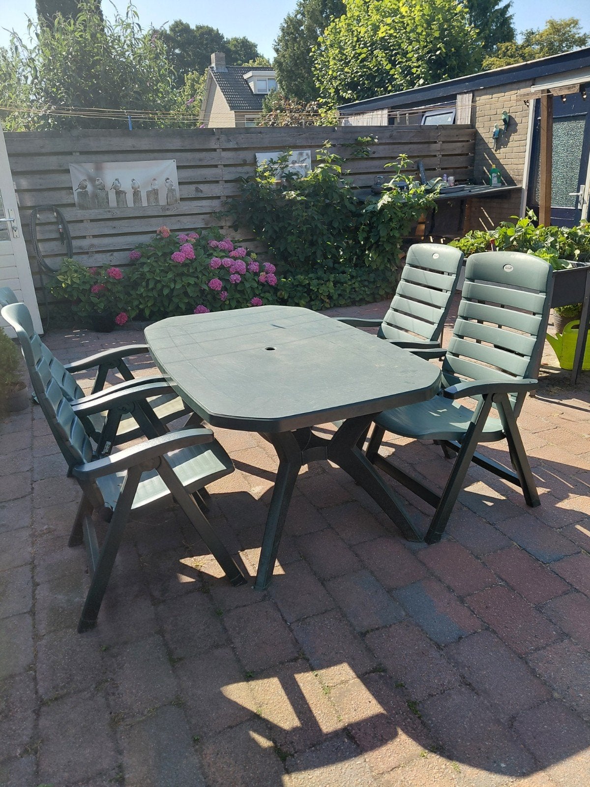 Tuinset met tafel (1.60m) en 4 stoelen, Ophalen of Verzenden, Gebruikt