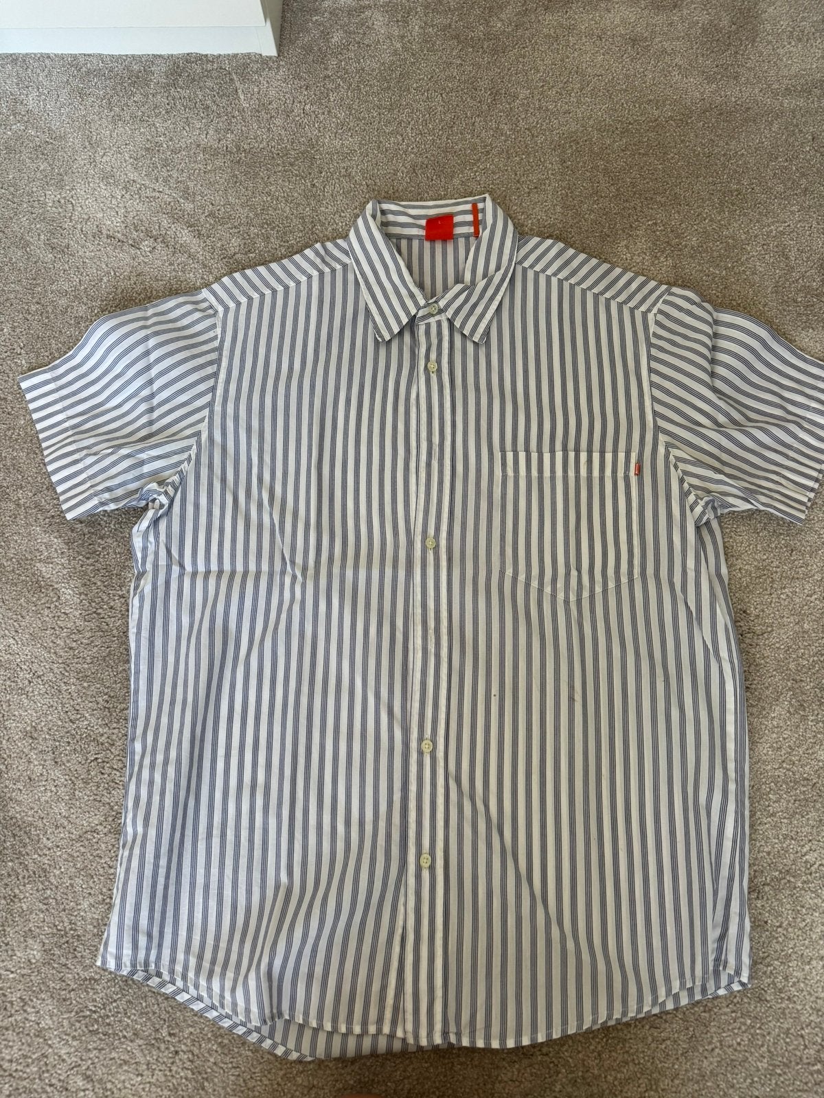 Wit blouw gestreepte blouse maat L van Hugo Boss, Ophalen of Verzenden, Zo goed als nieuw, Wit, Halswijdte 41/42 (L)
