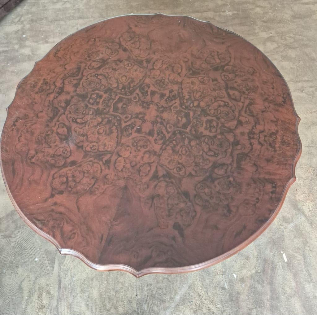 Wortelnoten salontafel met dikke glasplaat, Ophalen, 50 tot 75 cm, Rond, 50 tot 100 cm