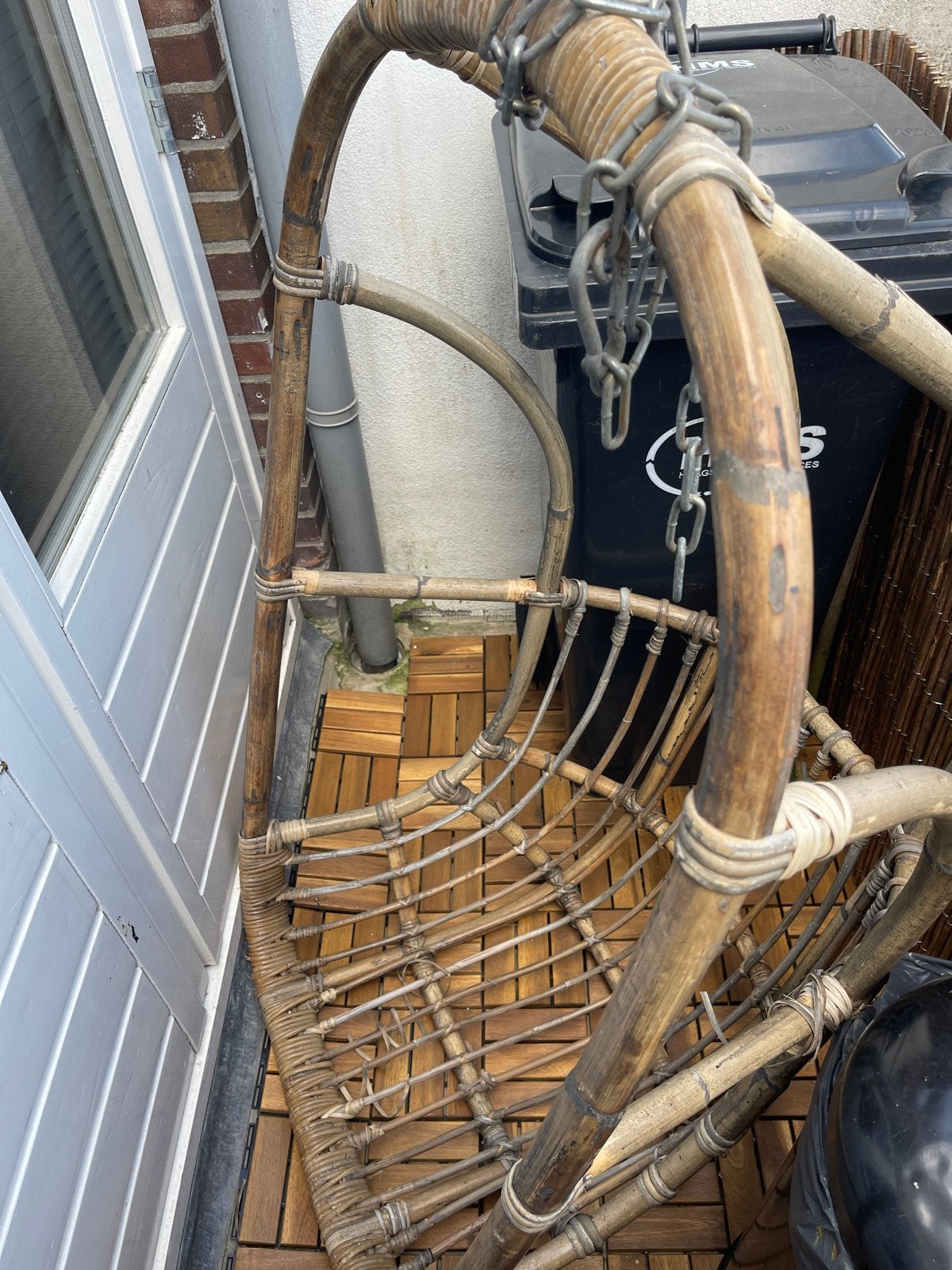 Rotan hangstoel - Vintage stijl, Gebruikt, Bruin, Riet of Rotan, Ophalen of Verzenden