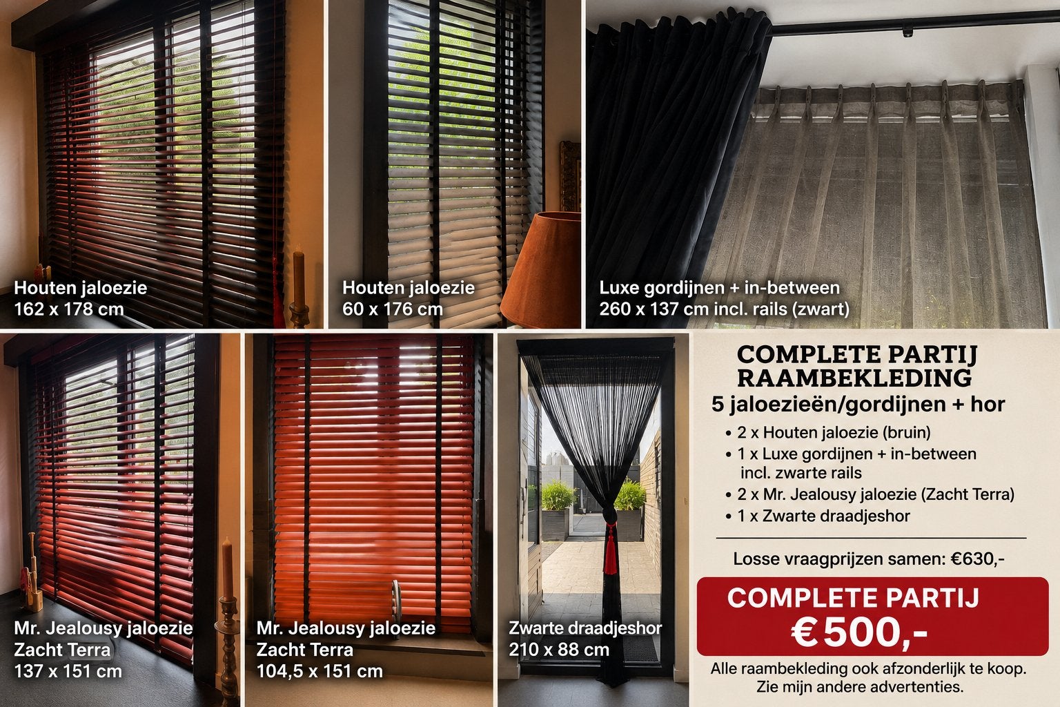 Complete partij raambekleding – jaloezieën, gordijnen + hor, Ophalen, Jaloezie, Overige merken, Verduisterend