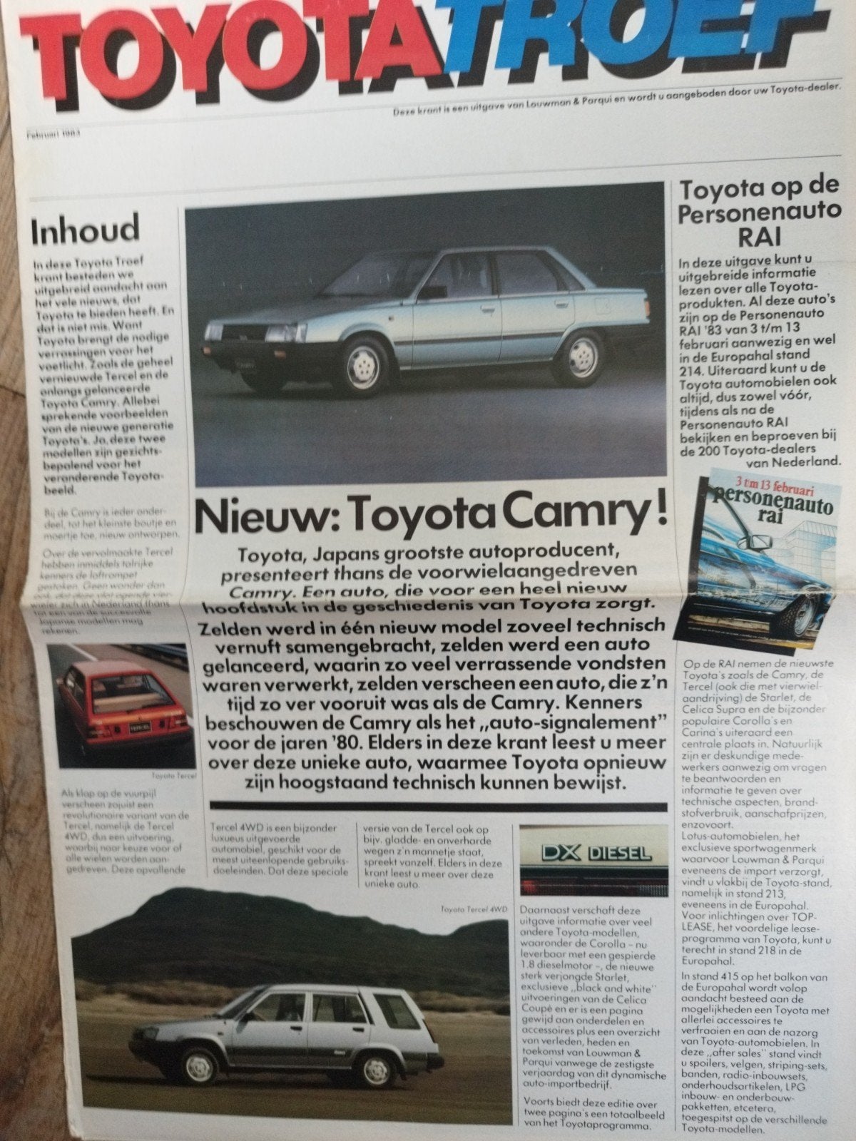 Toyota Troef Februari 1983 - Nieuwe Toyota Camry, Gelezen, Toyota, Ophalen of Verzenden, Toyota