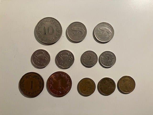 Malta, 13 munten, 1972-1998, Ophalen of Verzenden, Overige landen, Losse munt