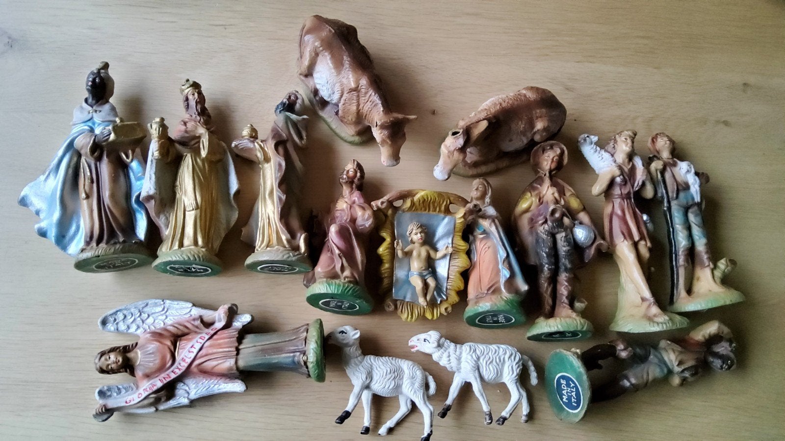 Antieke Kerstgroep Papier Mache Italy kamelendrijver., Diversen, Ophalen of Verzenden