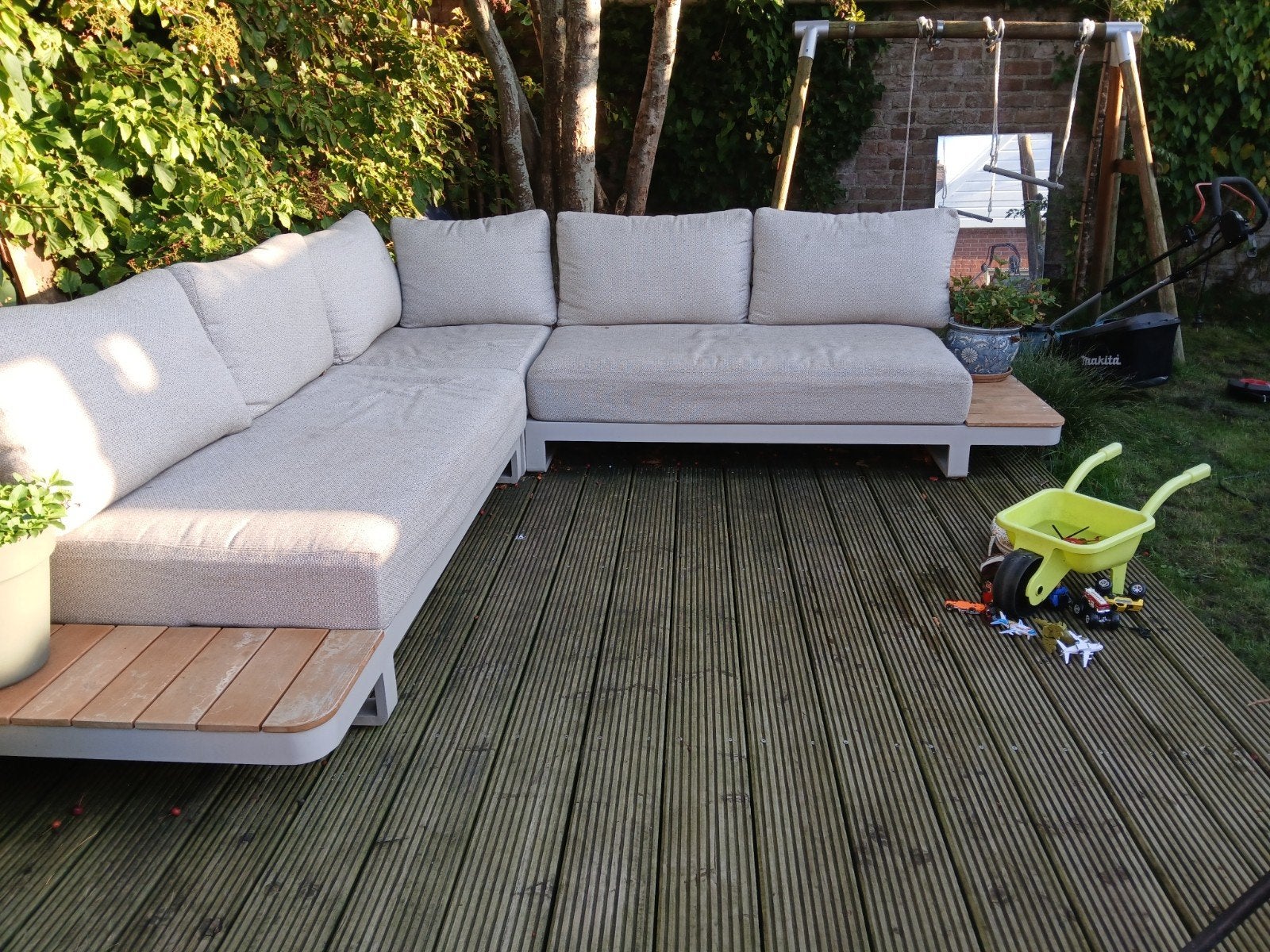 Loungebank L-formatie met houten details, Ophalen, Gebruikt, Loungeset, Hout