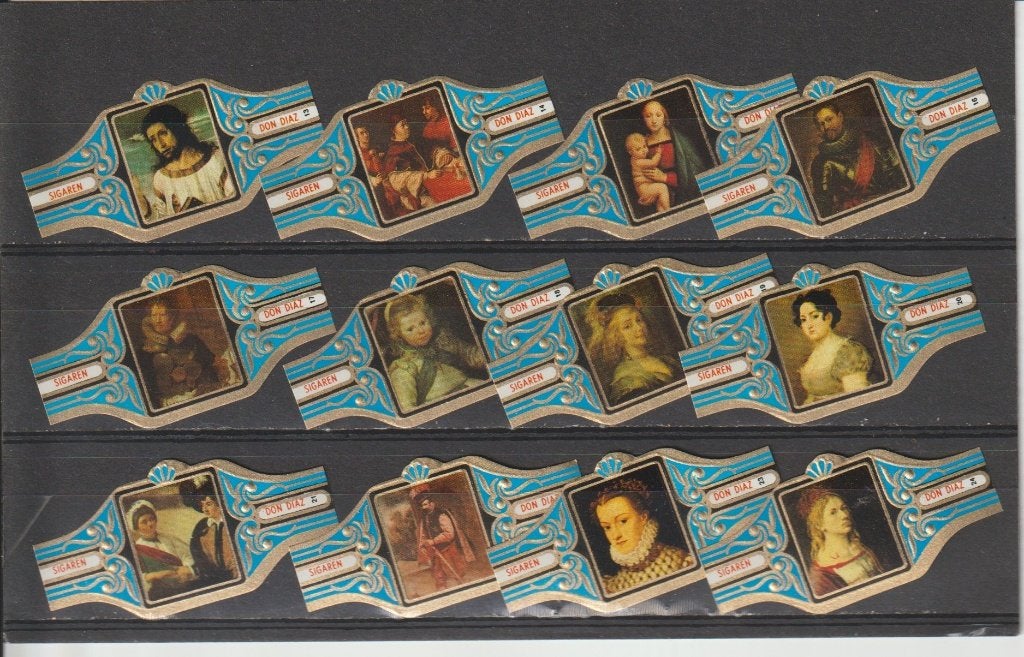 reeks 588  schilders    1-12 sigarenbanden, Verzamelen, Ophalen of Verzenden, Zo goed als nieuw, Sigarenbandjes