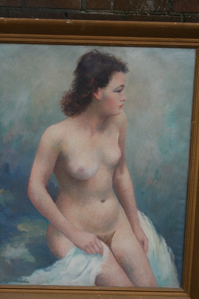 Groot schilderij Willy Zandvliet (1926 - 1982) zittend naakt, Ophalen, Doek, Portret of Personen, Olieverf