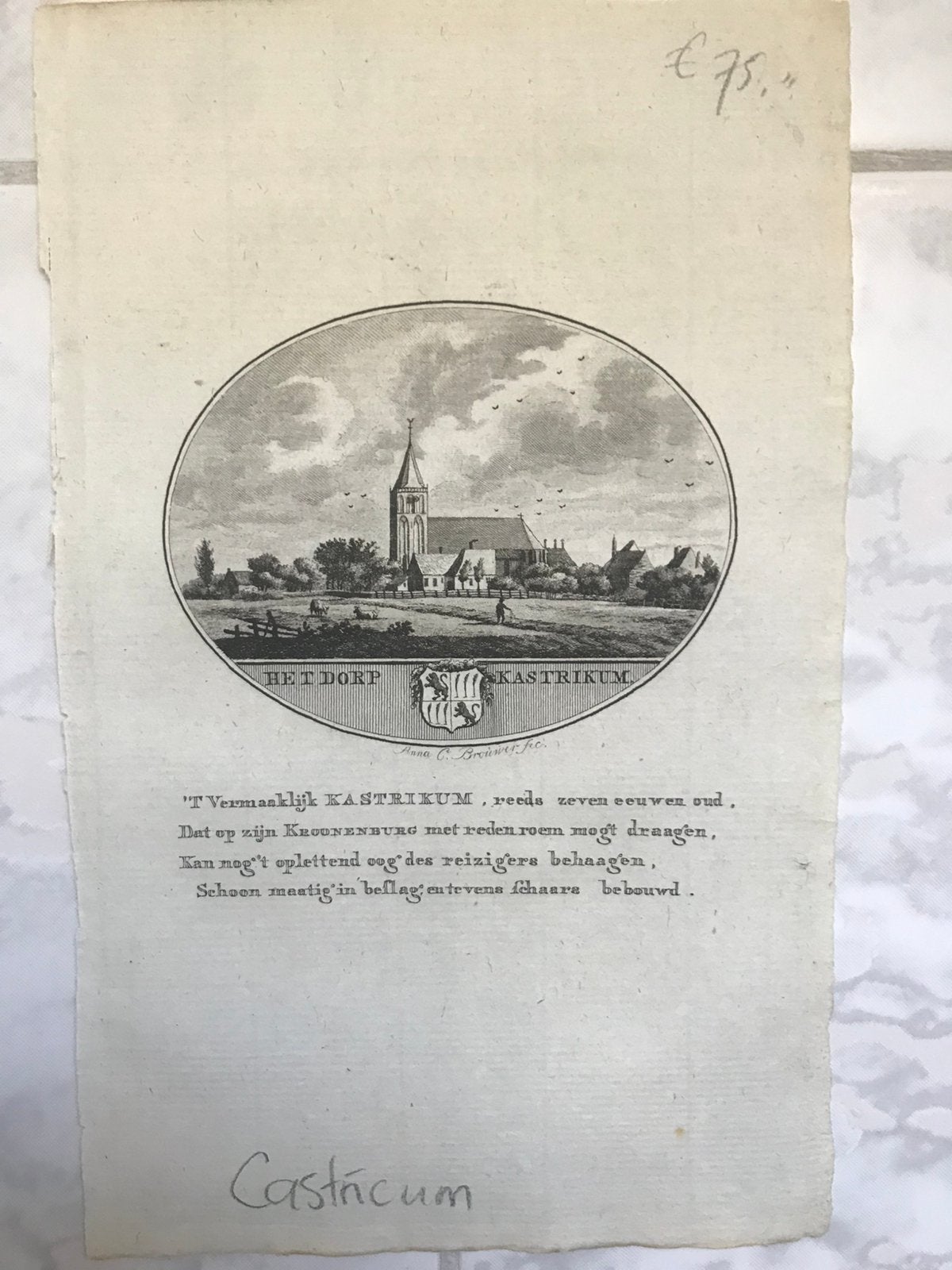 Kastrikum 1793, Cillaarshoek 1793, Kronenbrug 1740, Spilman., Antiek en Kunst, Kunst | Etsen en Gravures, 10 cm, Origineel, Stadsgezicht