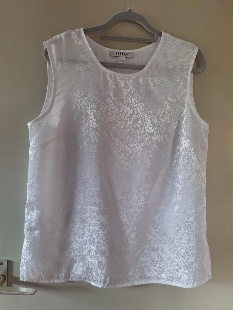 Witte Mouwloze Top met Bloemenprint, Kleding | Dames, Tops, Wit, Maat 42/44 (L), Ophalen of Verzenden, Zo goed als nieuw