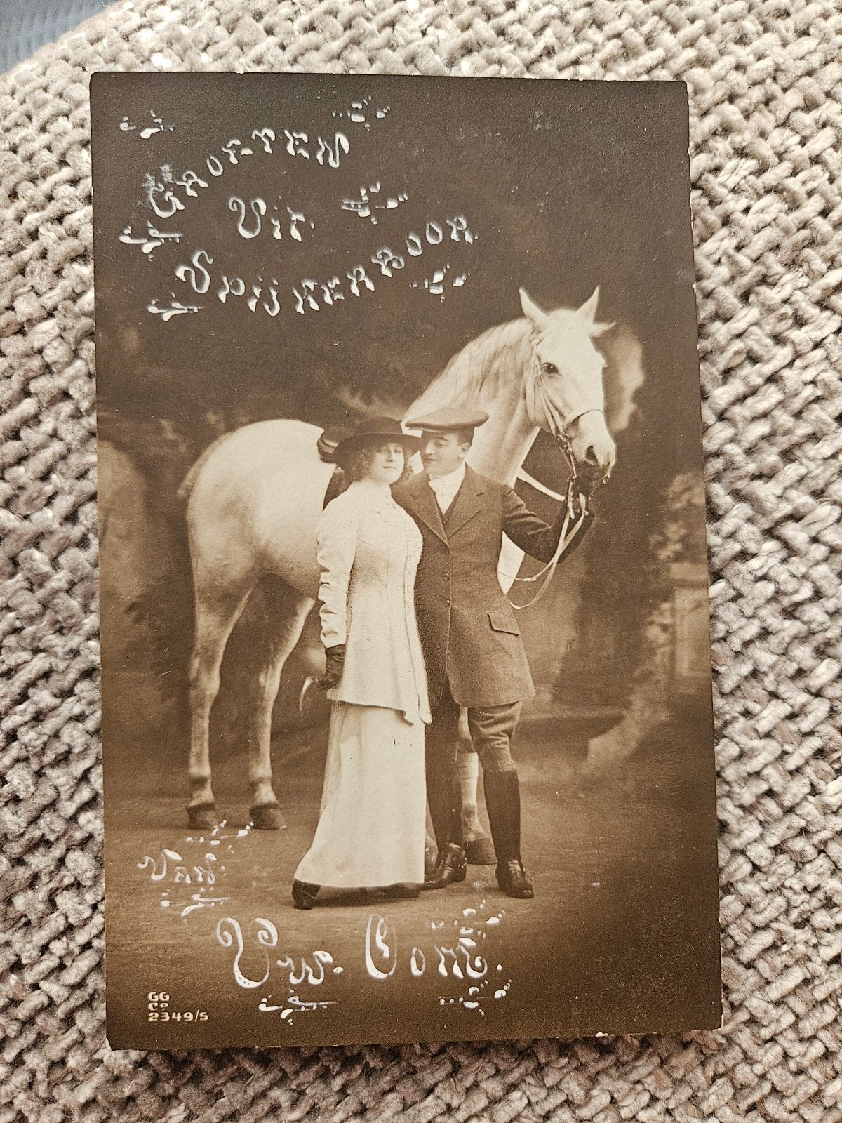 Spijkerboor NH groeten uit  Dame, Heer en Paard (Voor 1920), Ophalen of Verzenden, Voor 1920, Ongelopen