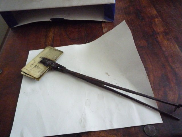 antiek geel koperen wafelijzer 12 x 6 x 41 cm wafel  ijzer, Ophalen of Verzenden
