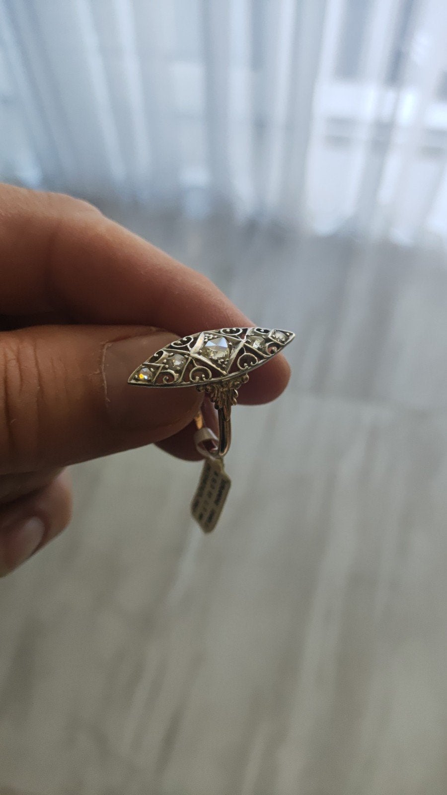 Goud.14krt Gouden Dames Markies Ring met 5 Diamanten, Gebruikt, Ophalen of Verzenden, 17 tot 18, Met edelsteen