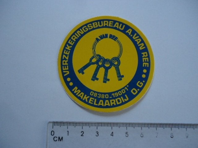 sticker oud EDE makelaar A van Ree retro vintage, Verzenden, Zo goed als nieuw, Bedrijf of Vereniging